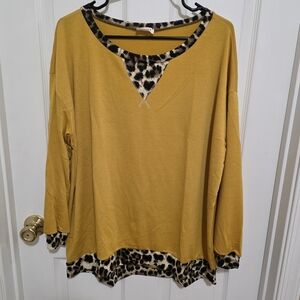 BiBi Mustard Sweatshirt with Leopard Accents NEW Size M
